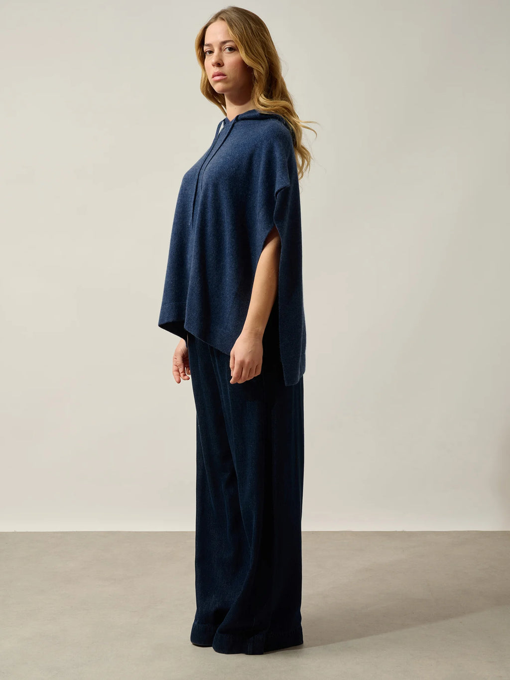 ELSA Poncho mit Kapuze Ozeanblau meliert