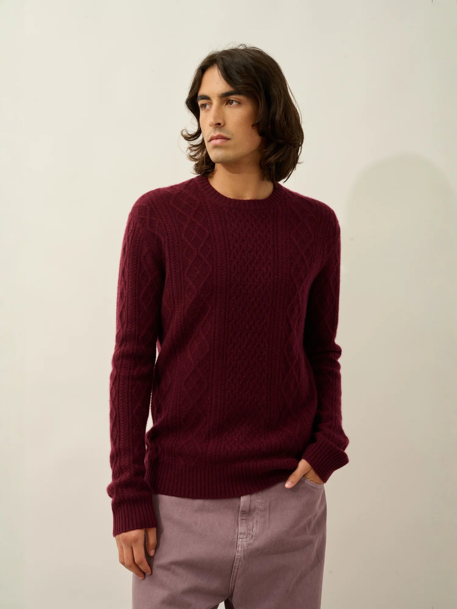 WIND pullover rundhalsausschnitt 4-fädig brombeere