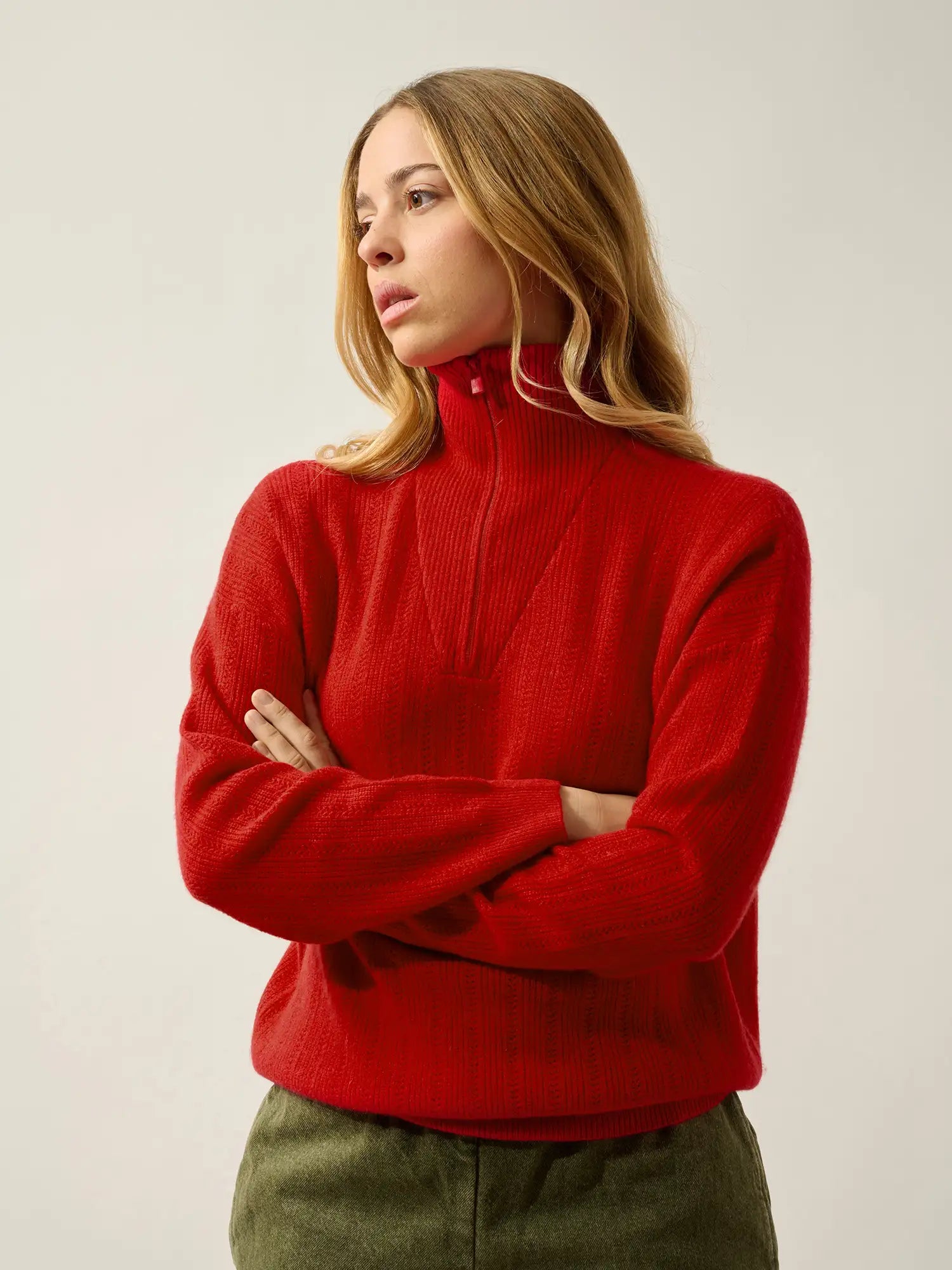 MARIE sweater cuffed beanie carmine