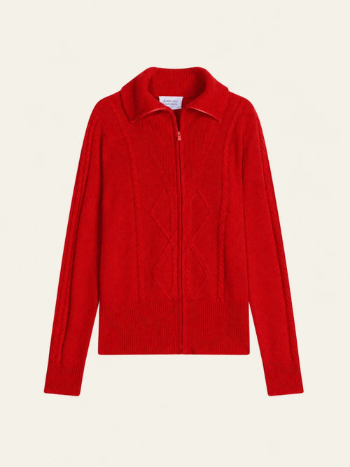 ANTIGO Gilet Zippé Col Camionneur 4 Fils Carmin