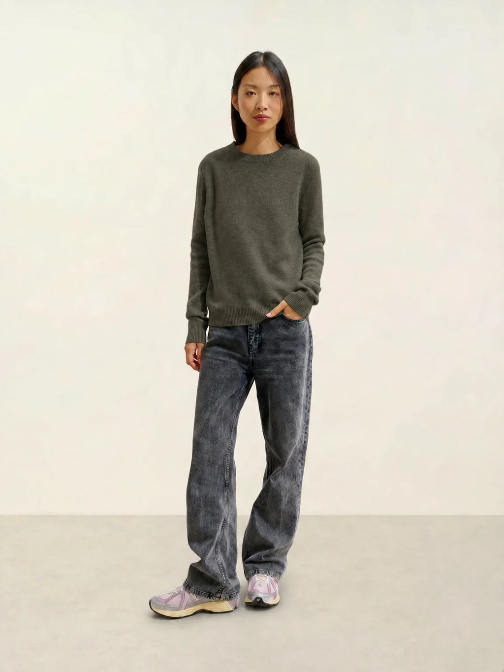 SYLOR pull col rond 4 fils army chiné