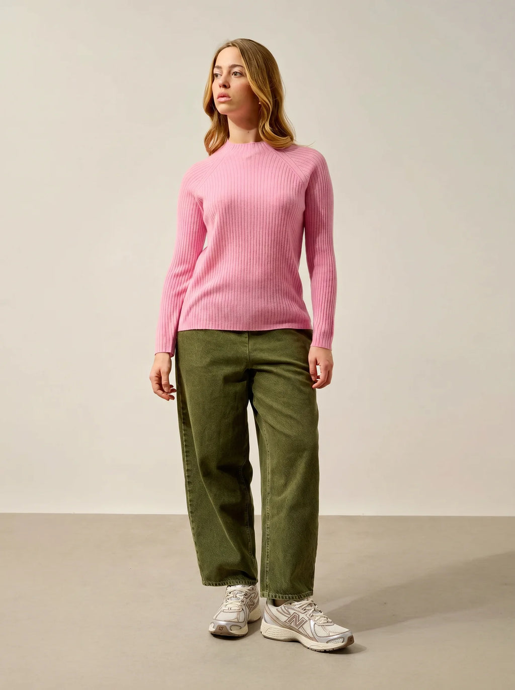 ASSIA Pullover Stehkragen Knöpfe an den Ärmelbündchen Zuckerrosa