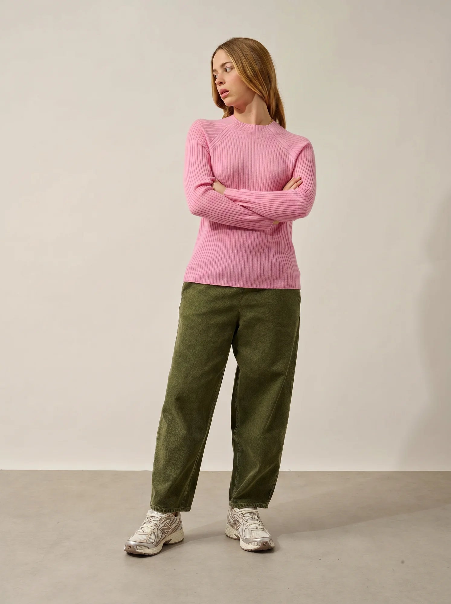 ASSIA Pullover Stehkragen Knöpfe an den Ärmelbündchen Zuckerrosa