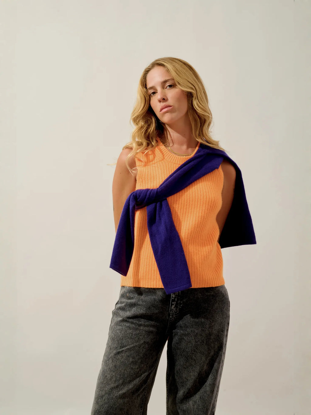 ZYRAEN tank top crew neck 6 ply neon tangerine