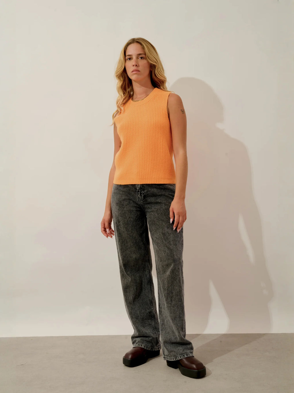 ZYRAEN tank top crew neck 6 ply neon tangerine