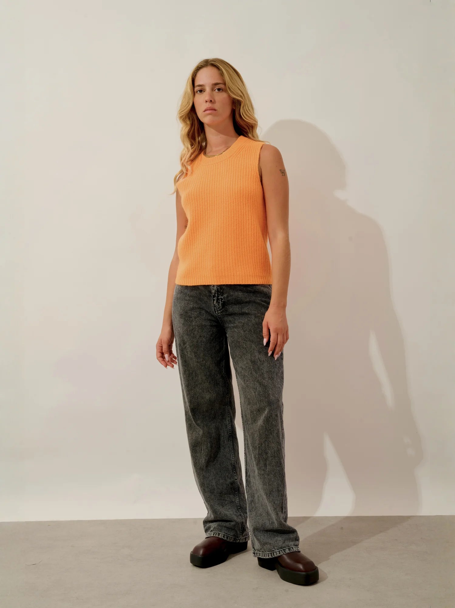 ZYRAEN tank top crew neck 6 ply neon tangerine
