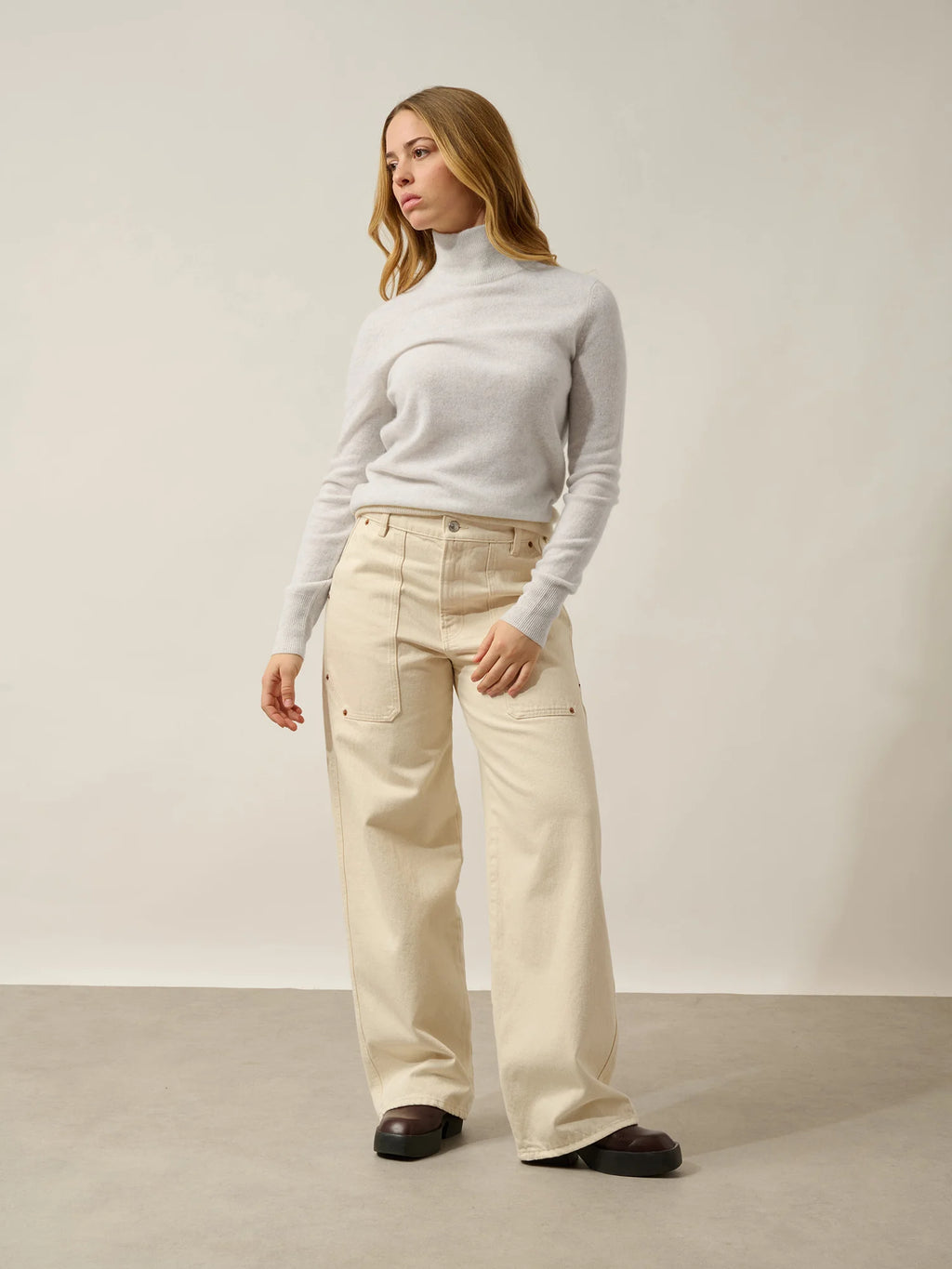 EILEEN pull col montant blanc chiné
