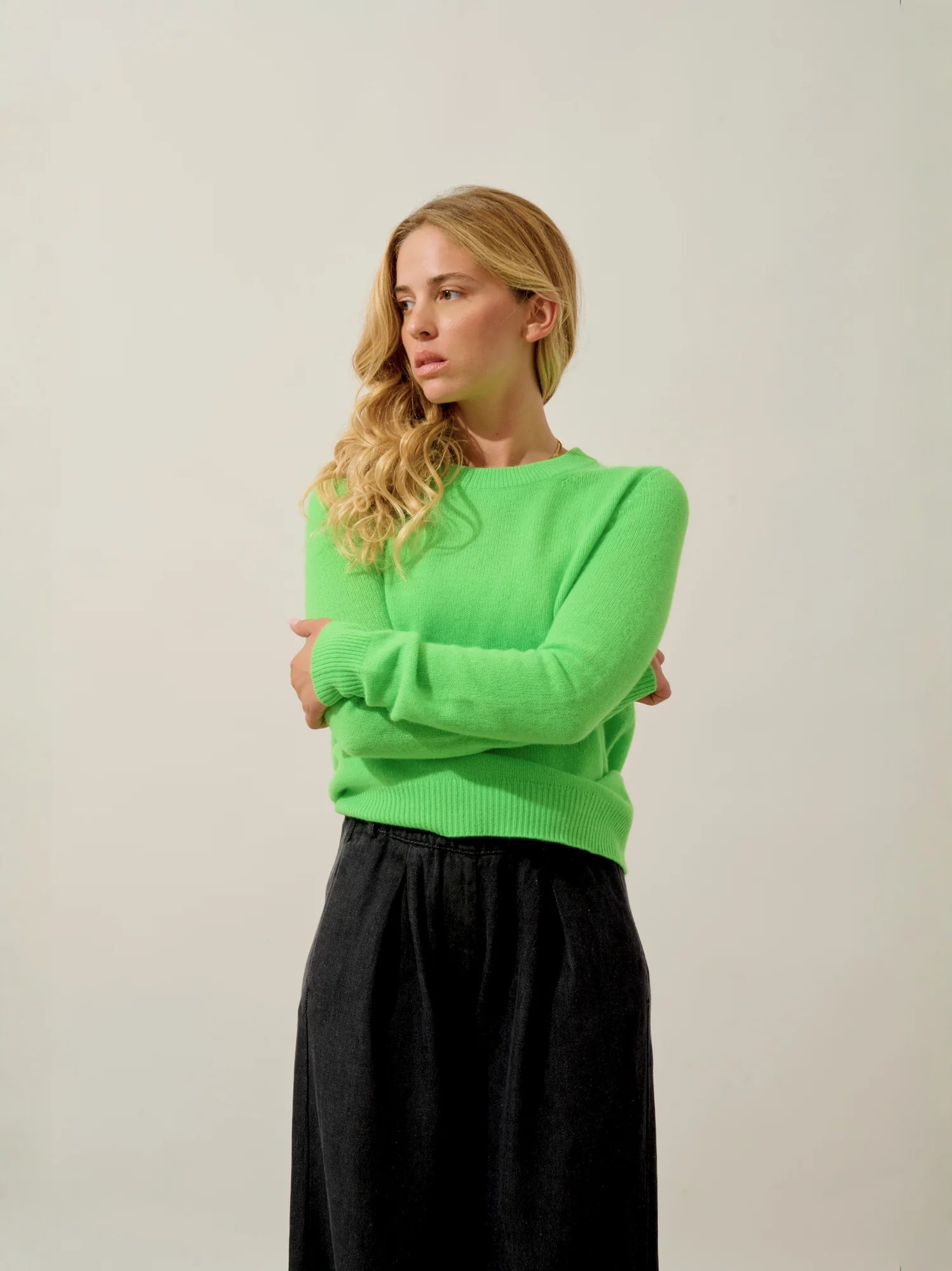 SYLOR pull col rond 4 fils vert fluo
