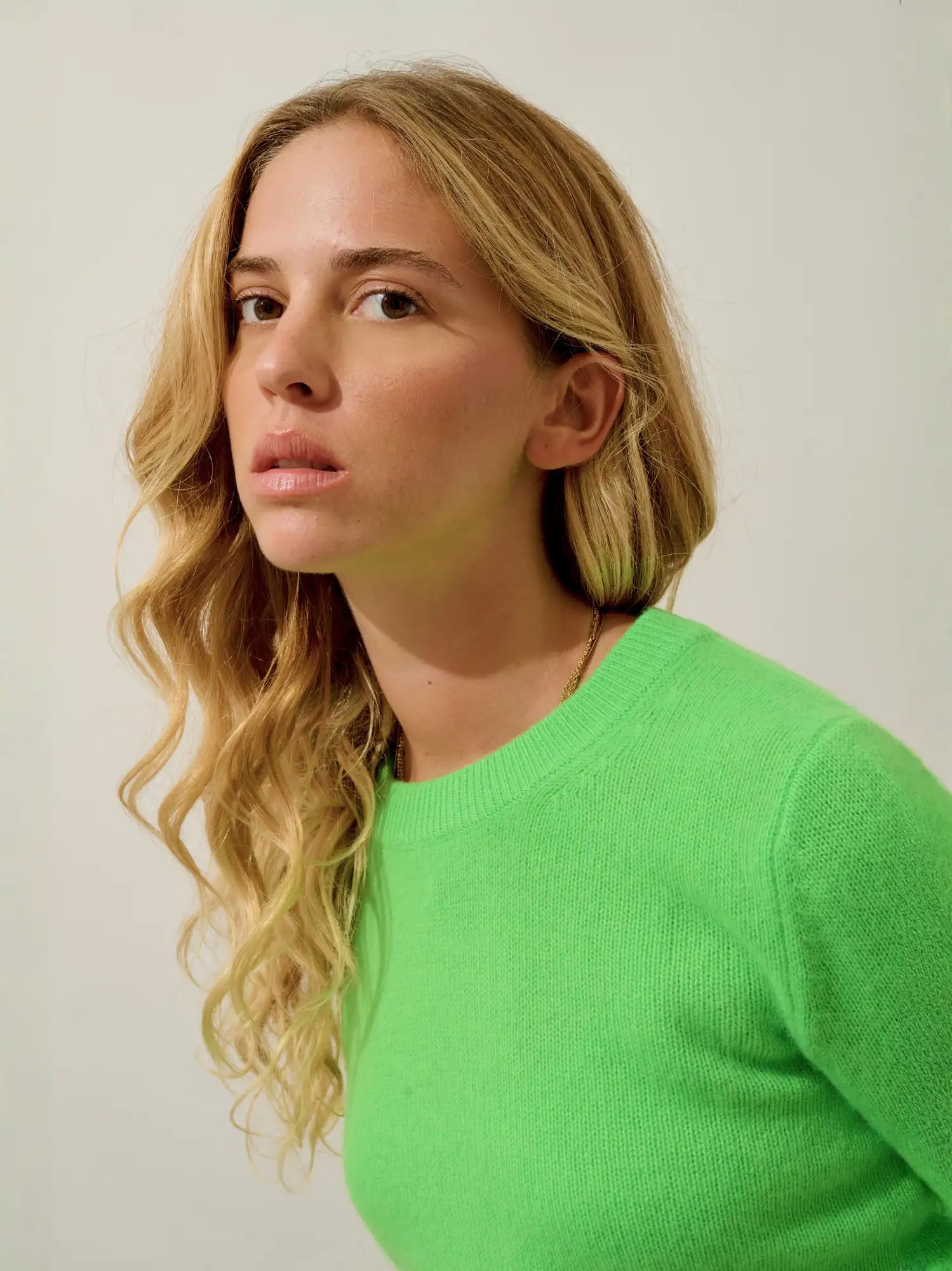 SYLOR pull col rond 4 fils vert fluo