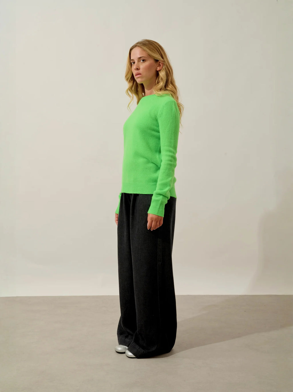 SYLOR pull col rond 4 fils vert fluo