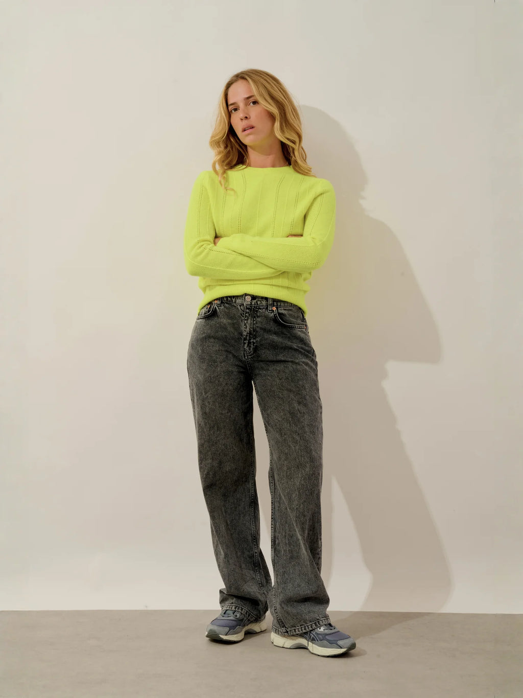 ORYNEL sweater crew neck 4 ply neon yellow