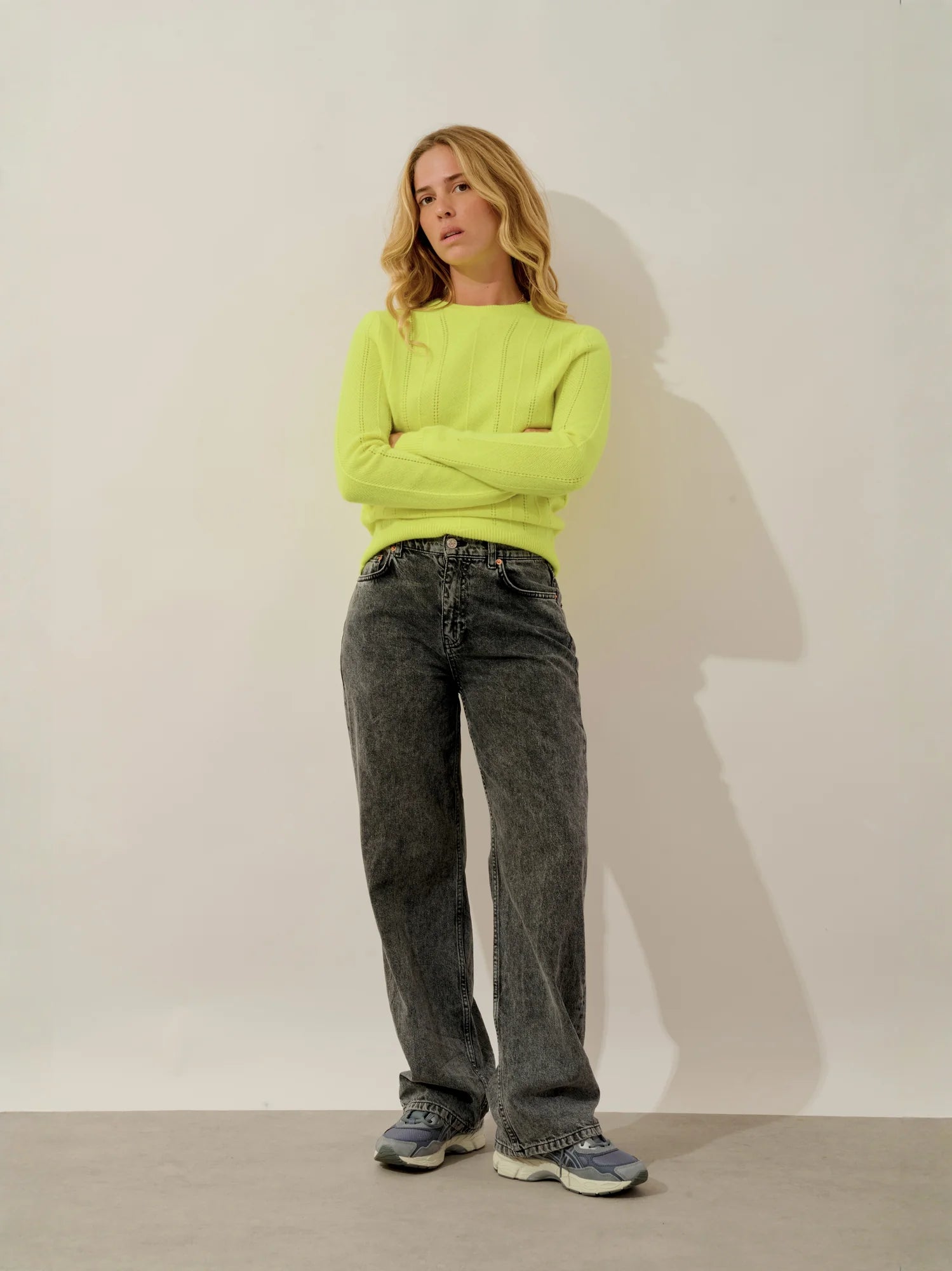 ORYNEL sweater crew neck 4 ply neon yellow