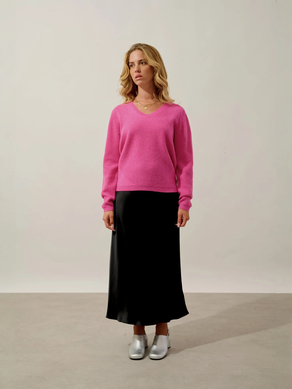 ELVARIS Pullover V-Ausschnitt 4-fädig Rosa