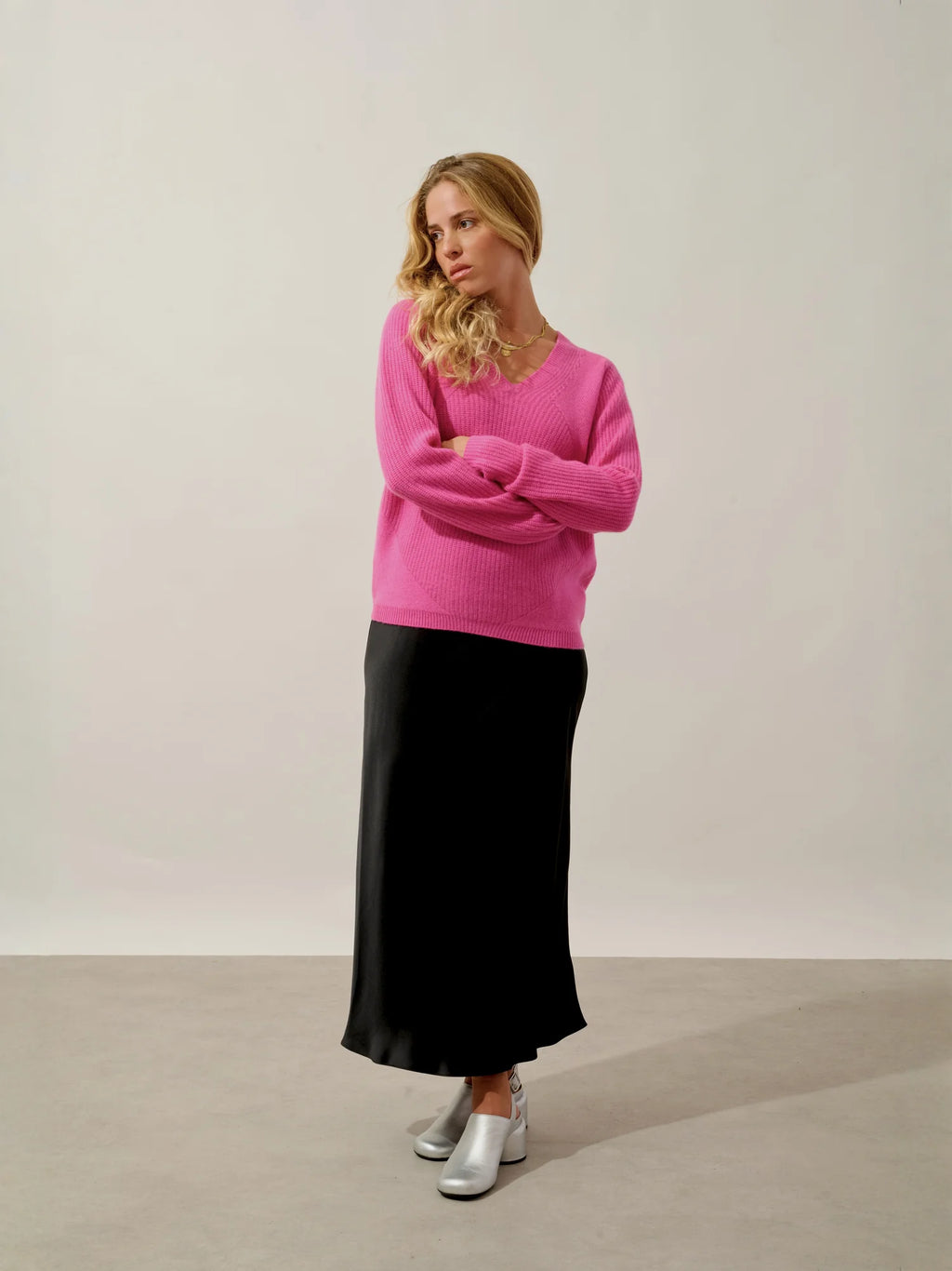 ELVARIS Pullover V-Ausschnitt 4-fädig Rosa