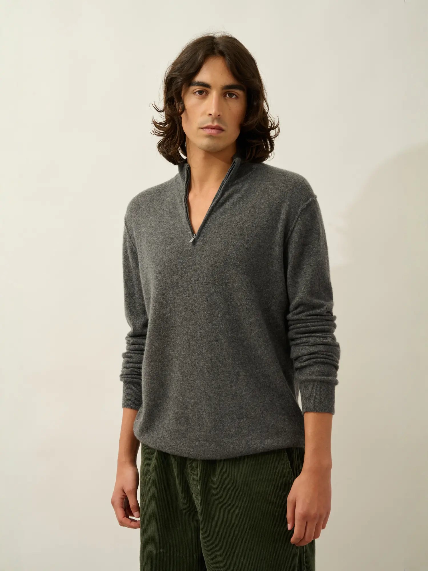 CANDICE Pullover Truckerkragen Anthrazit meliert