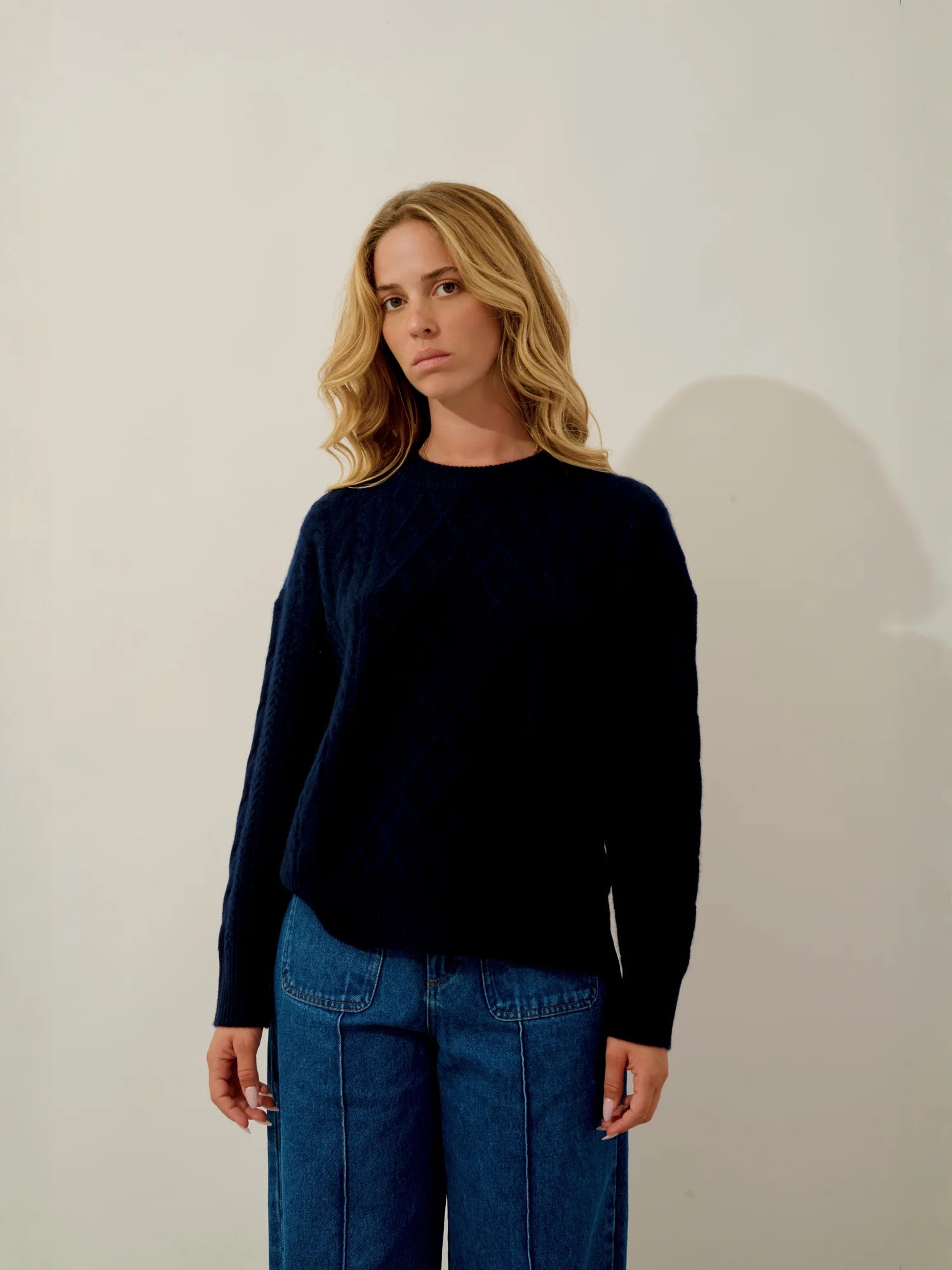 JAMPA pullover rundhalsausschnitt seitenschlitze 6-fädig marineblau