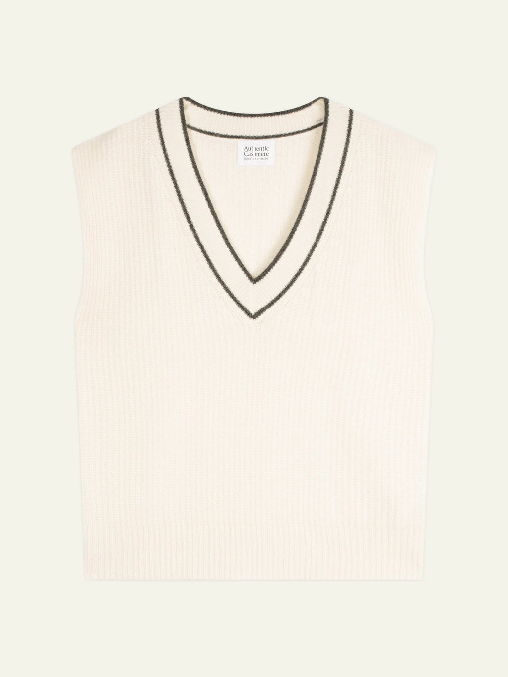 CAMI Pullover V-Ausschnitt ärmellos 4-fädig Schneeweiß und Anthrazit meliert