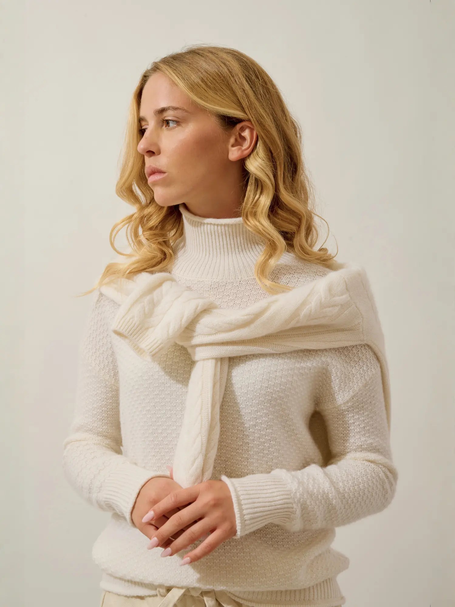 ELODIE Pullover Stehkragen 6-fädig Schneeweiß