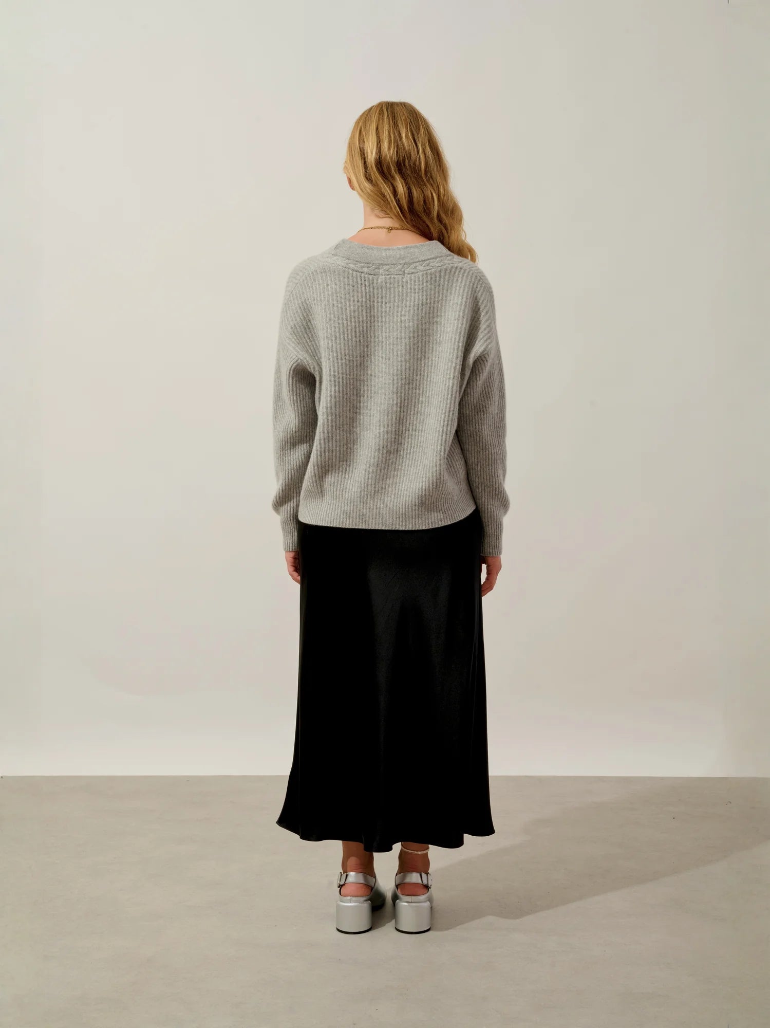 SELENA cardigan v-neck 4 ply heather cloud