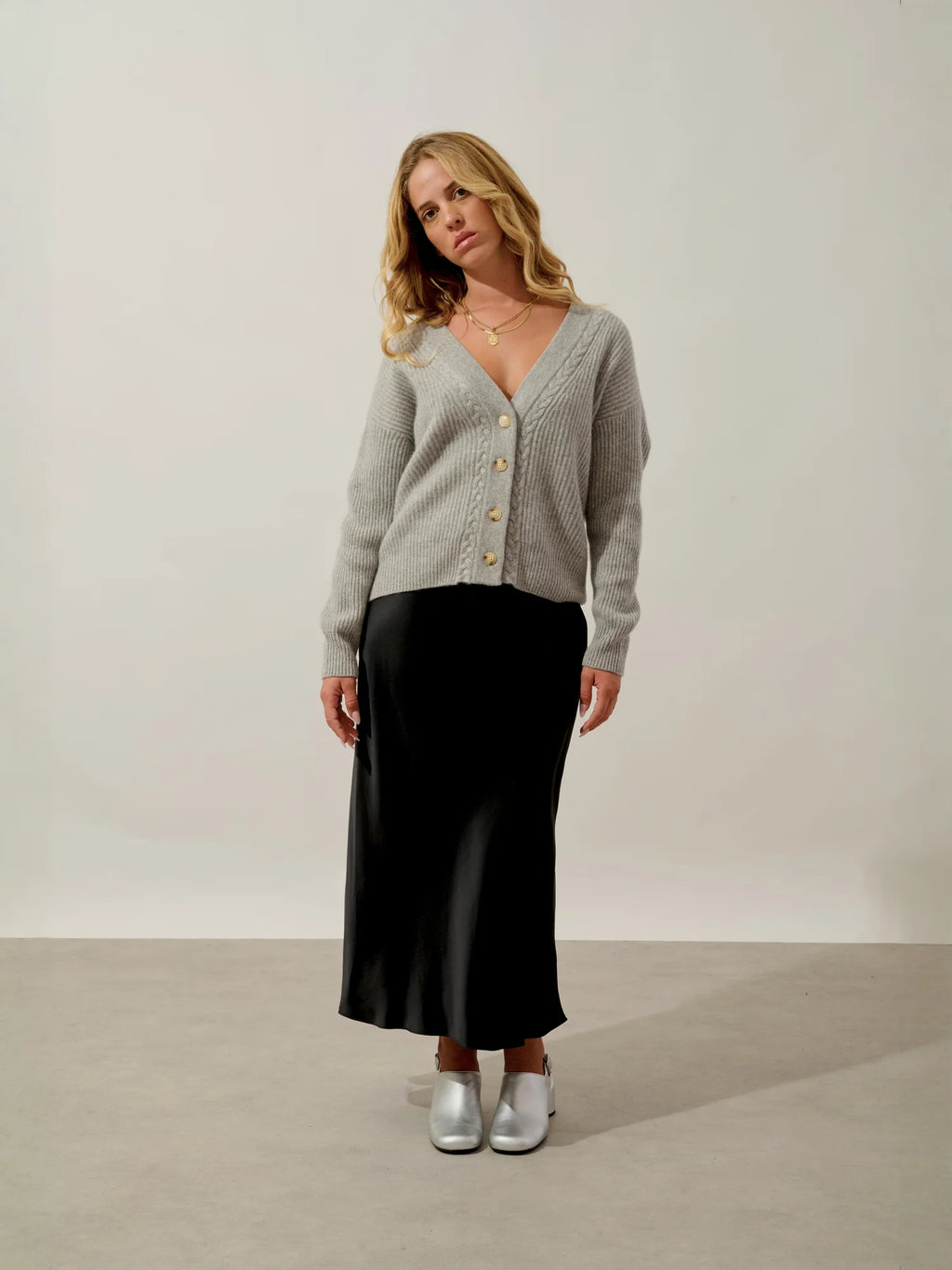 SELENA cardigan v-neck 4 ply heather cloud