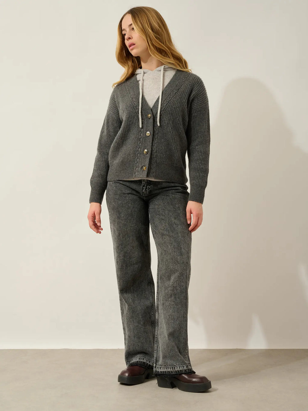 SELENA cardigan v-neck 4 ply heather charcoal