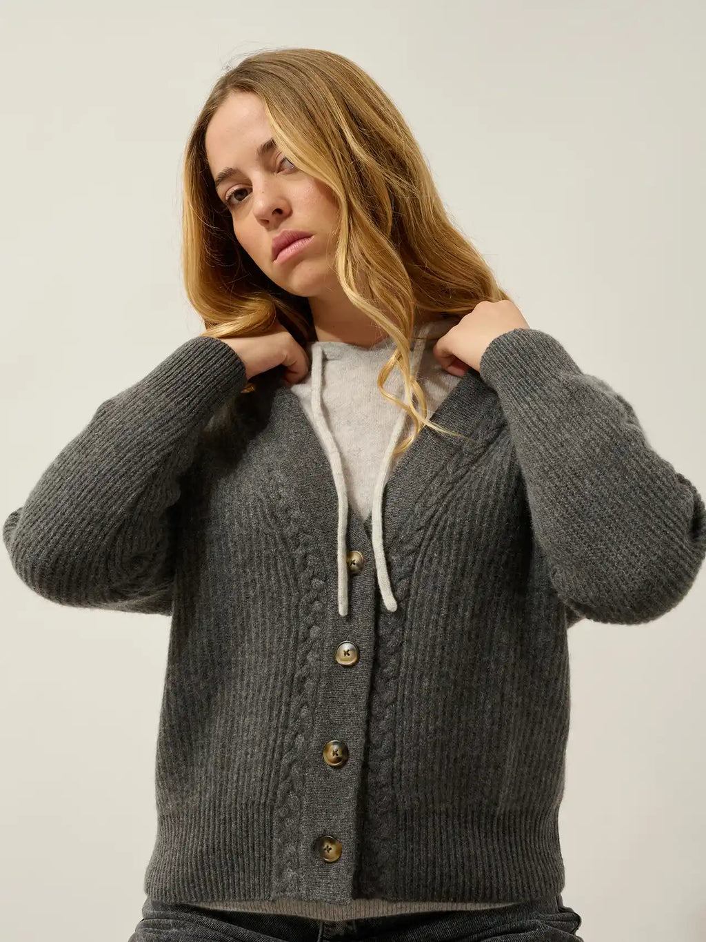 SELENA cardigan v-neck 4 ply heather charcoal