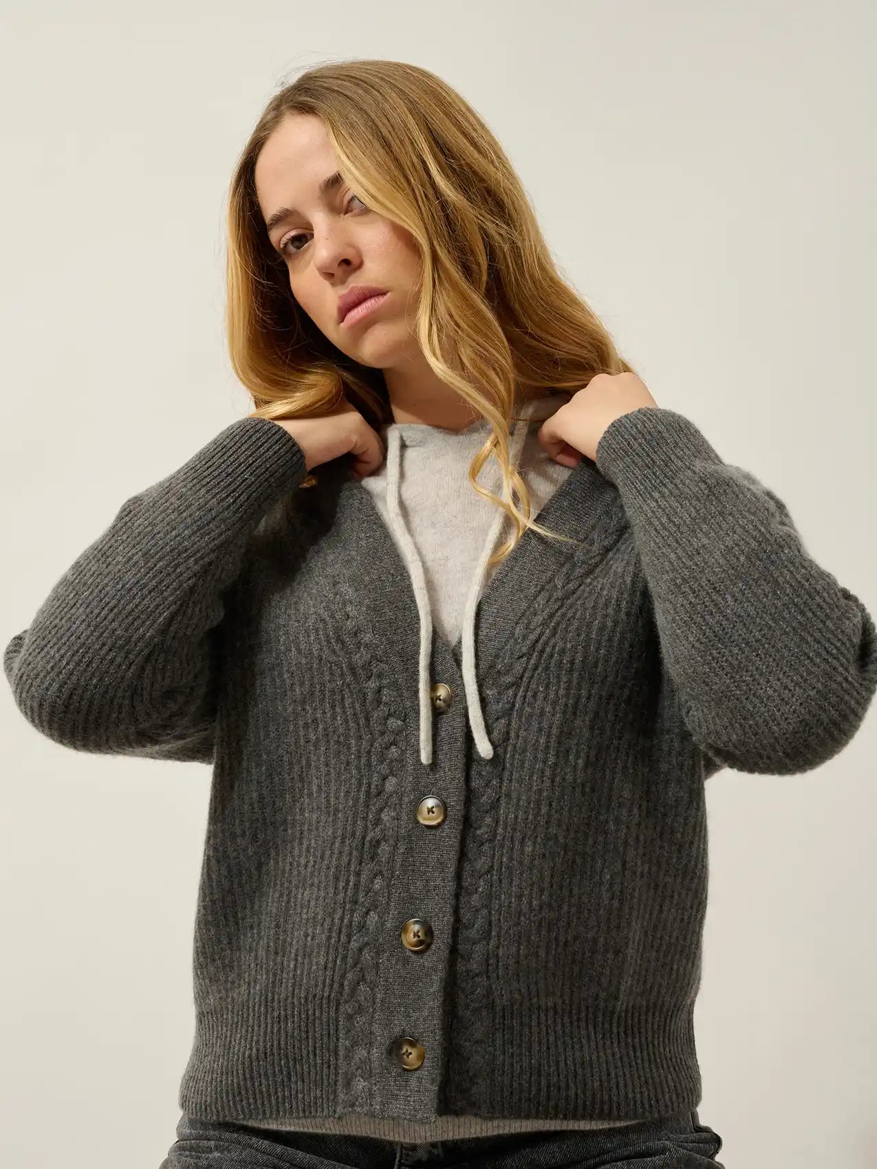 SELENA cardigan v-neck 4 ply heather charcoal