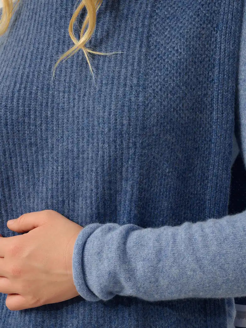 DEMI poncho open turtleneck 4 ply denim blue