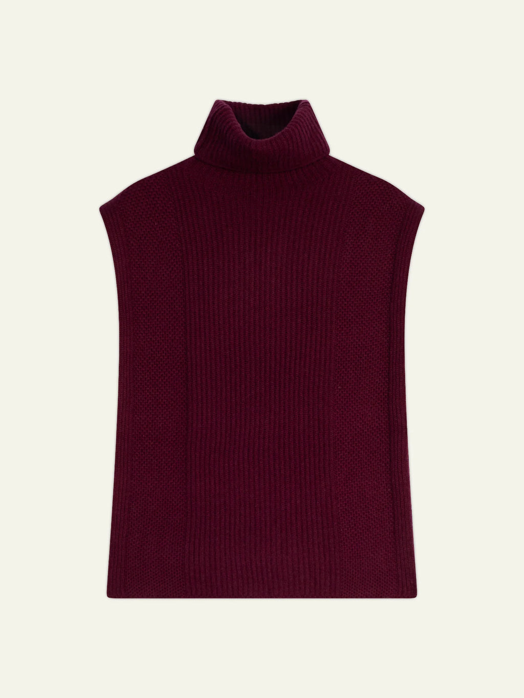 DEMI poncho ouvert col roulé 4 fils bordeaux