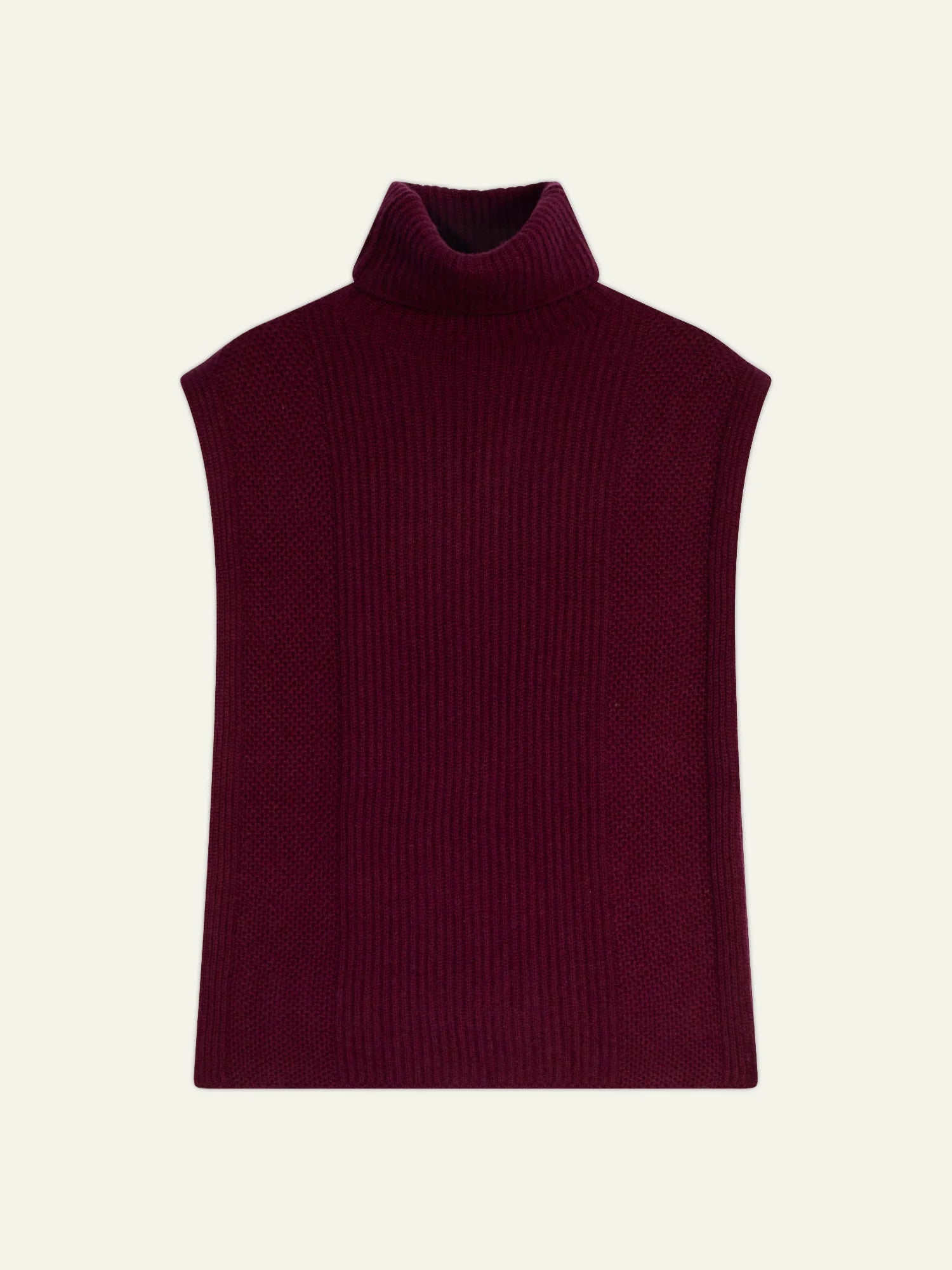 DEMI poncho ouvert col roulé 4 fils bordeaux