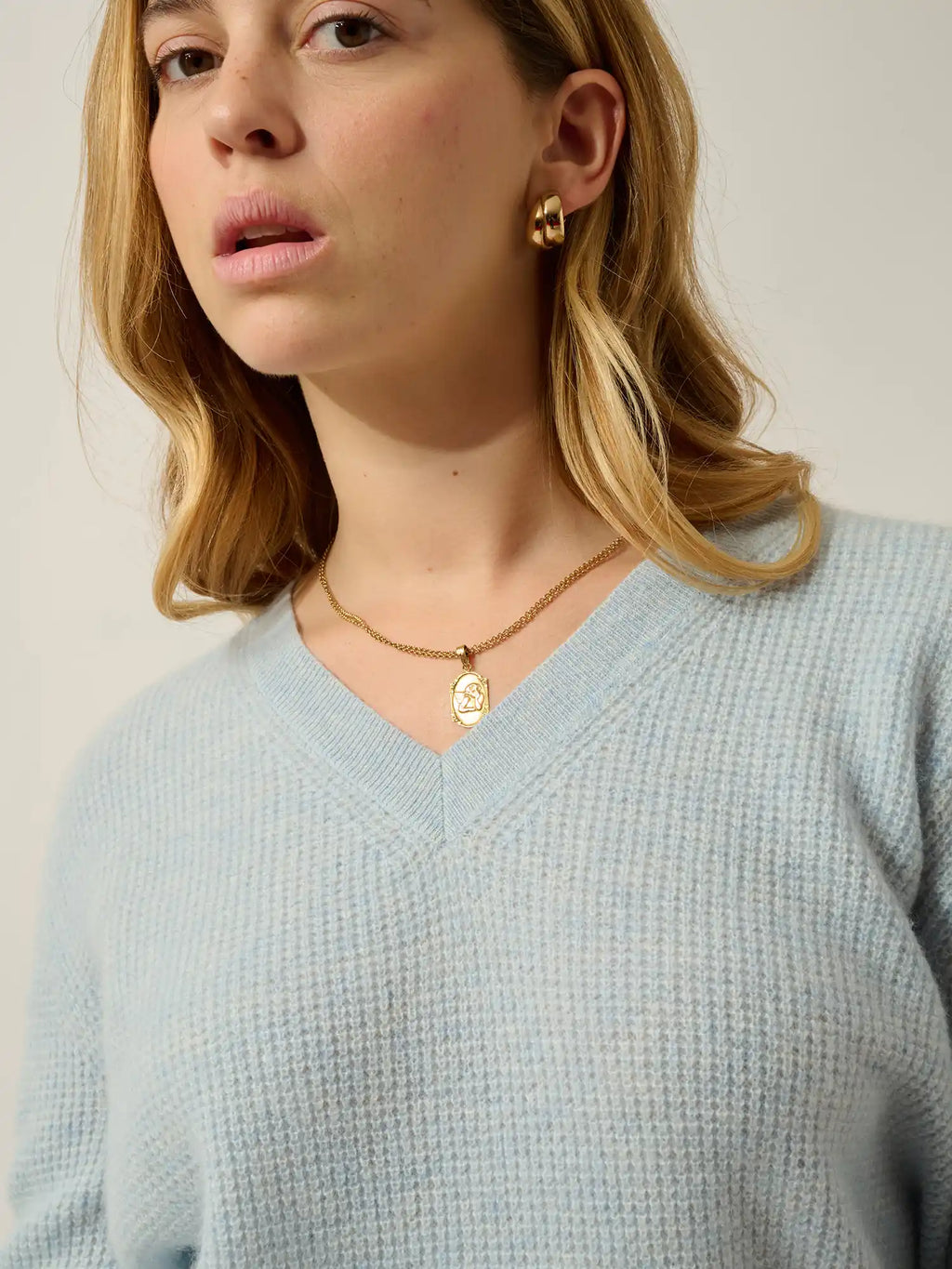 DAISY Pullover V-Ausschnitt Hellblau meliert