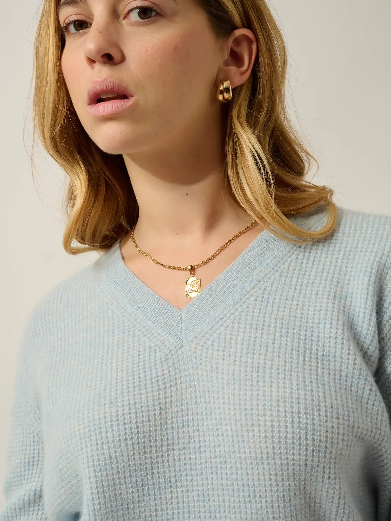 DAISY Pullover V-Ausschnitt Hellblau meliert
