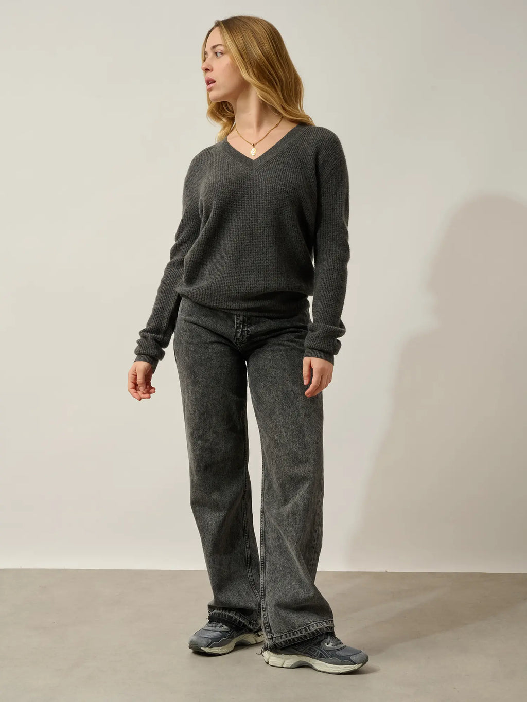 DAISY Pullover V-Ausschnitt Anthrazit meliert