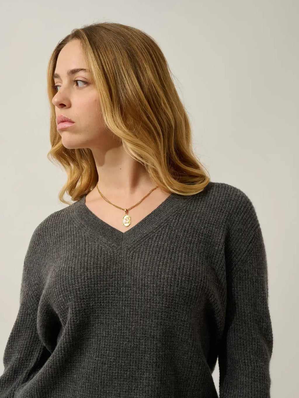 DAISY Pullover V-Ausschnitt Anthrazit meliert