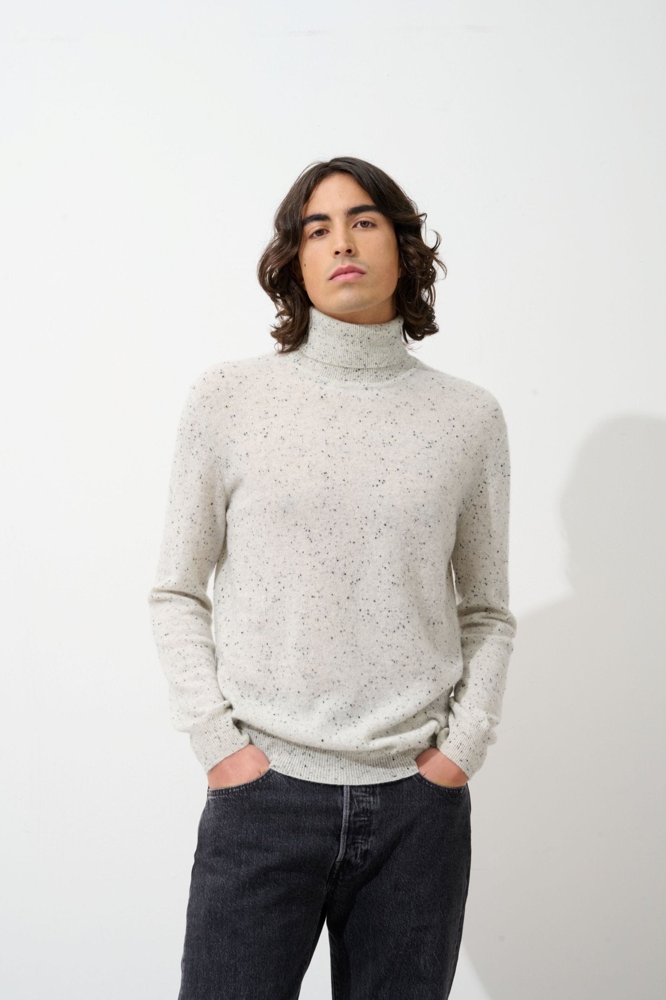 BANGE grey/black turtleneck sweater 100% cashmere