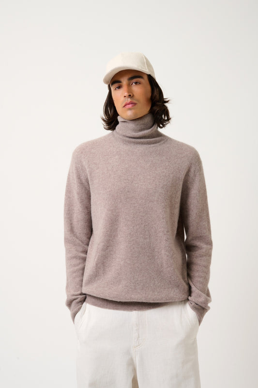 BANGE pull col roulé caribou chiné 100% cachemire