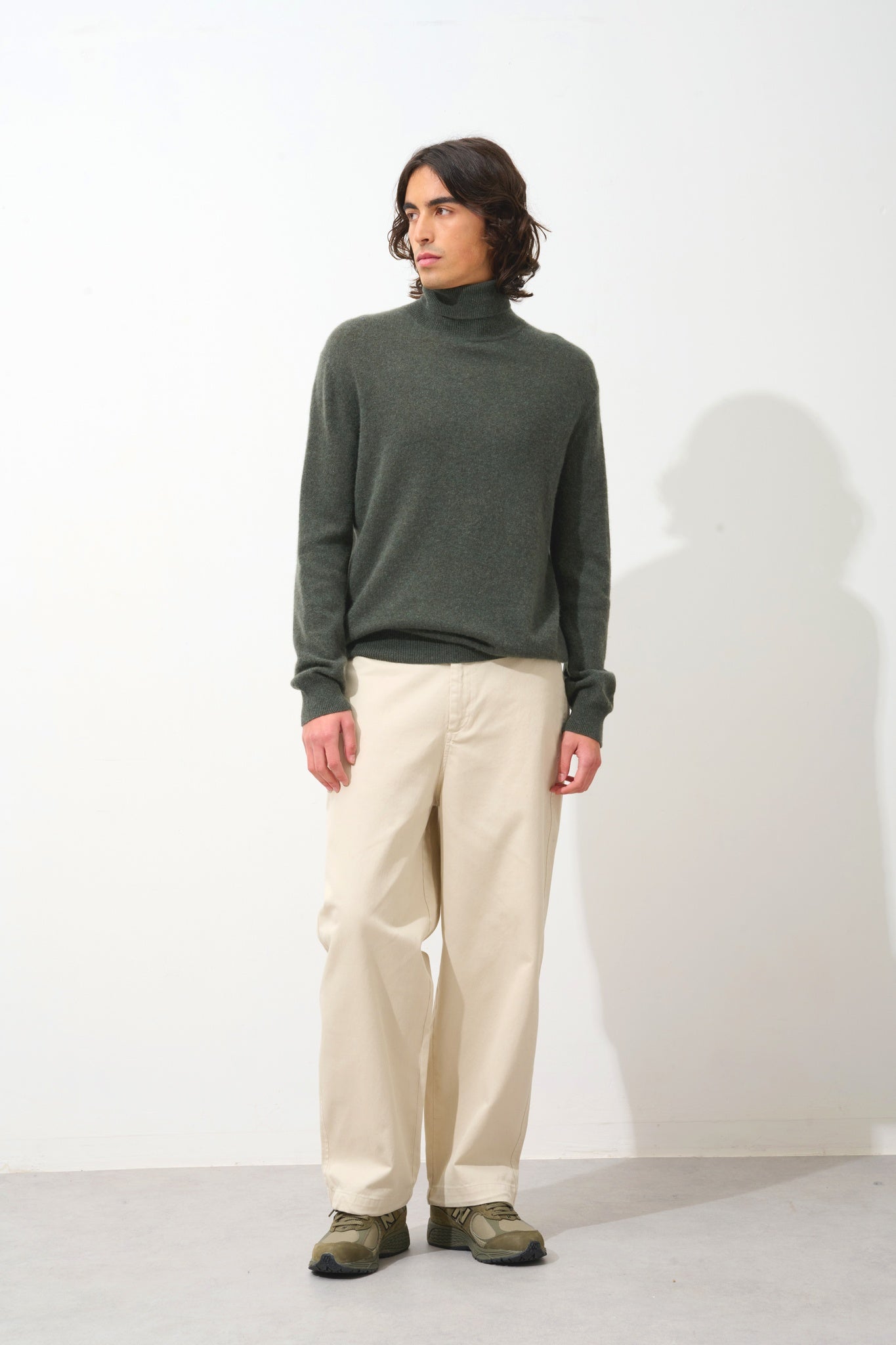 BANGE pull col roulé kaki chiné 100% cachemire