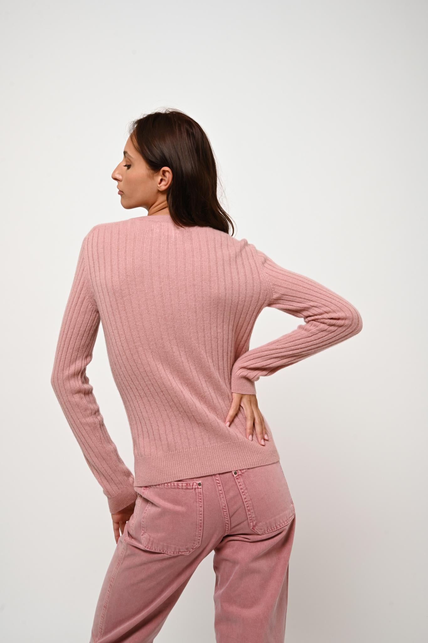 BELLA pull col rond bois de rose 100% cachemire