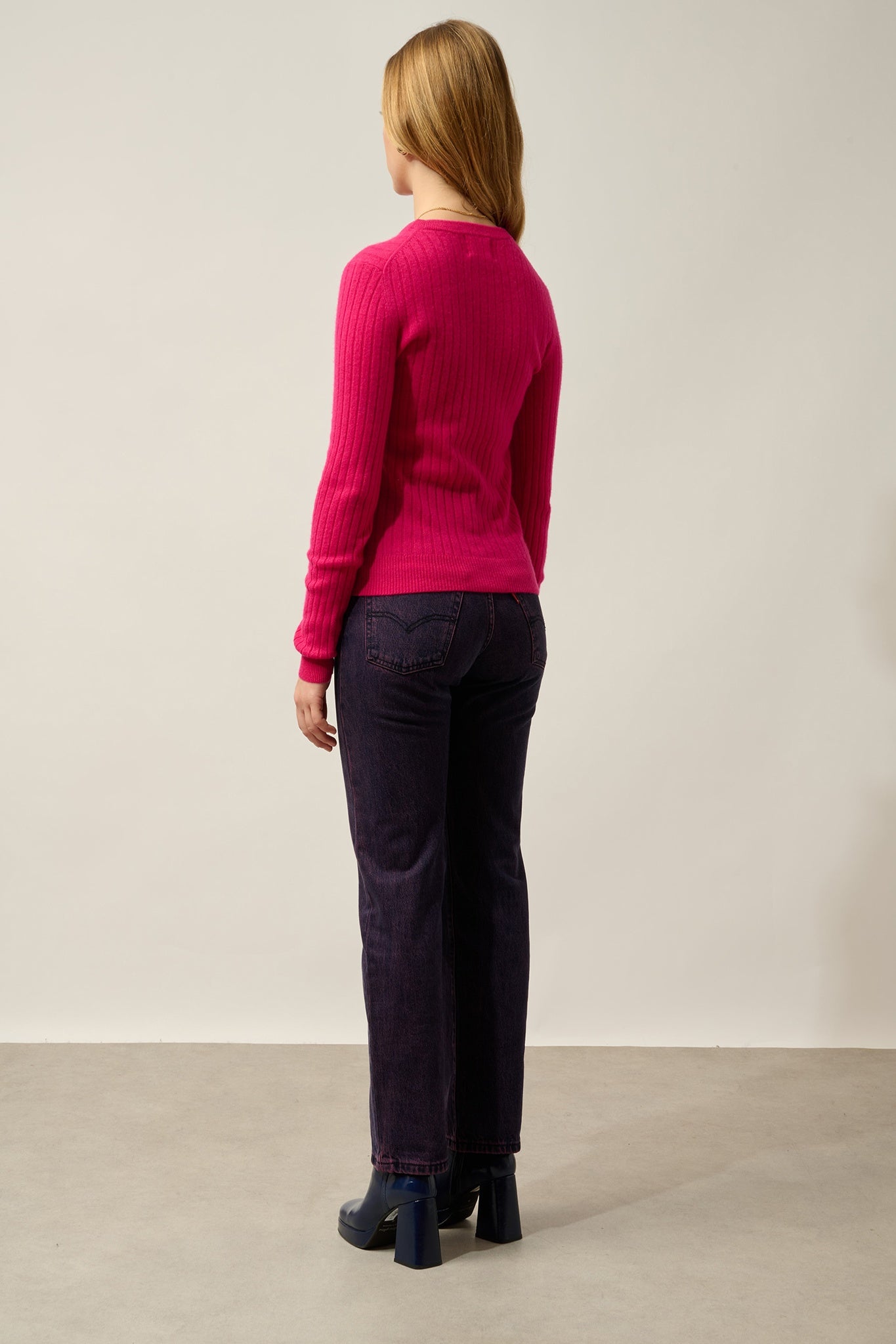 BELLA pull col rond fuchsia 100% cachemire