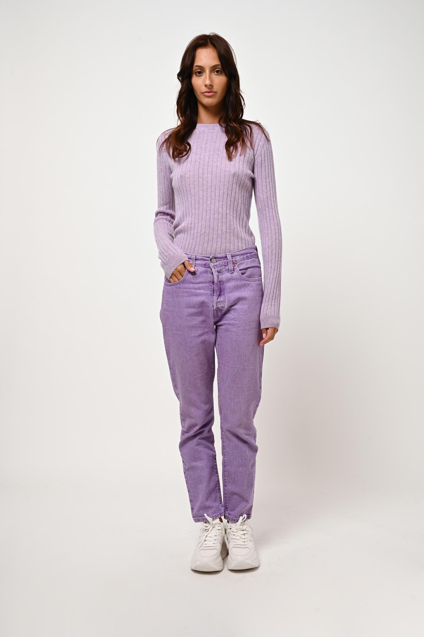 BELLA mauve mottled round-neck sweater 100% cashmere