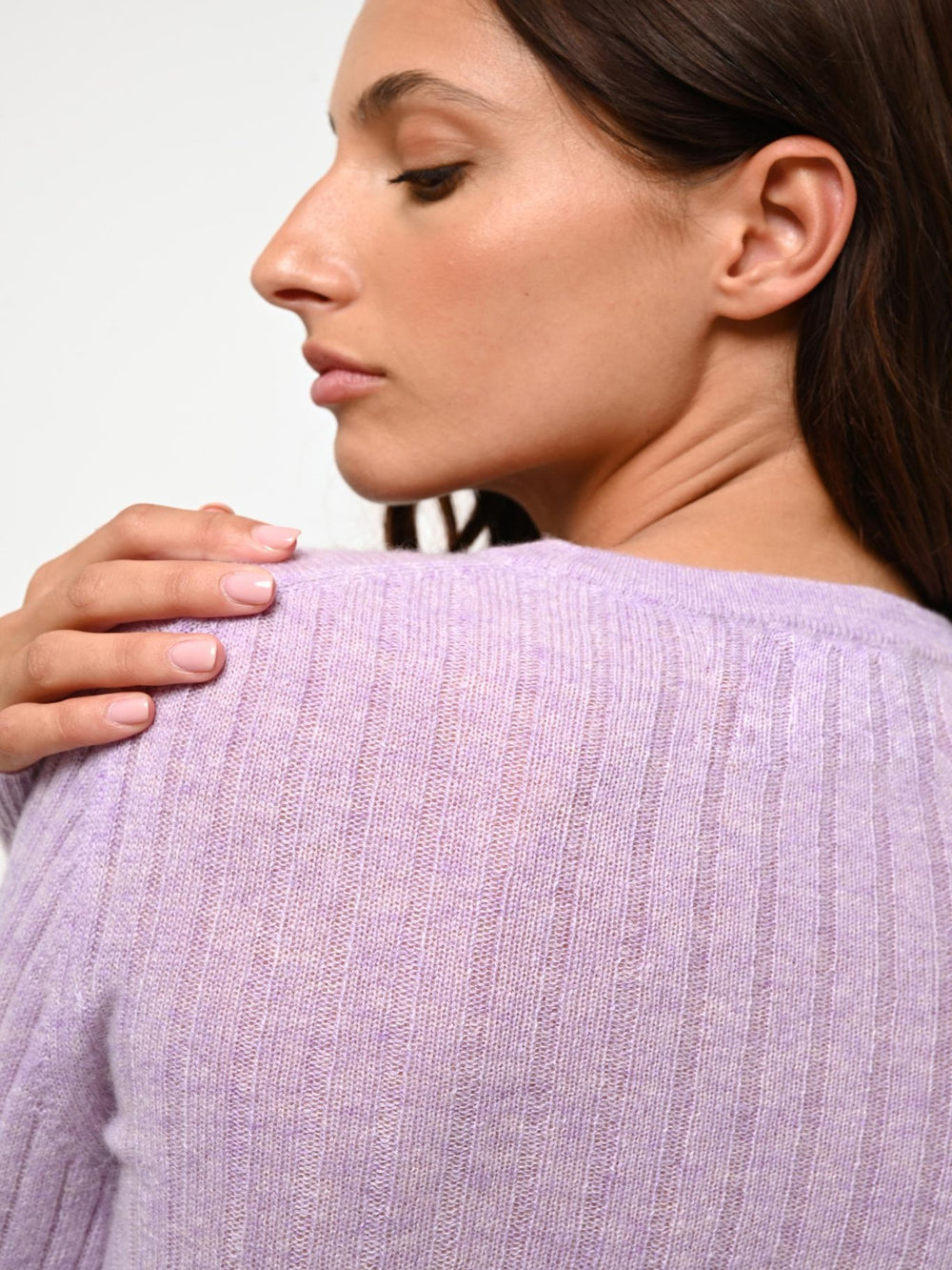 BELLA pull col rond mauve chiné 100% cachemire