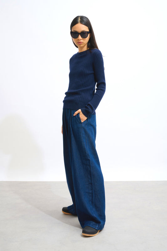 bella pull col rond navy 100% cachemire