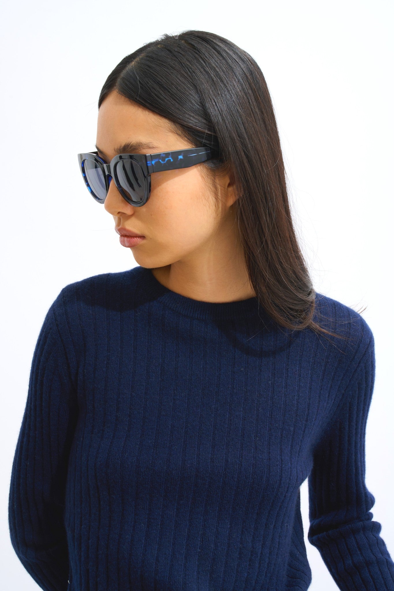 bella pull col rond navy 100% cachemire