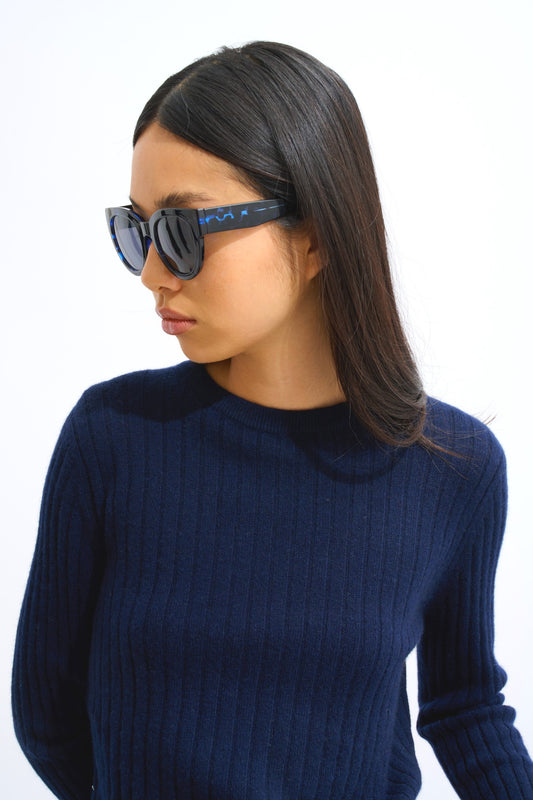 bella pull col rond navy 100% cachemire