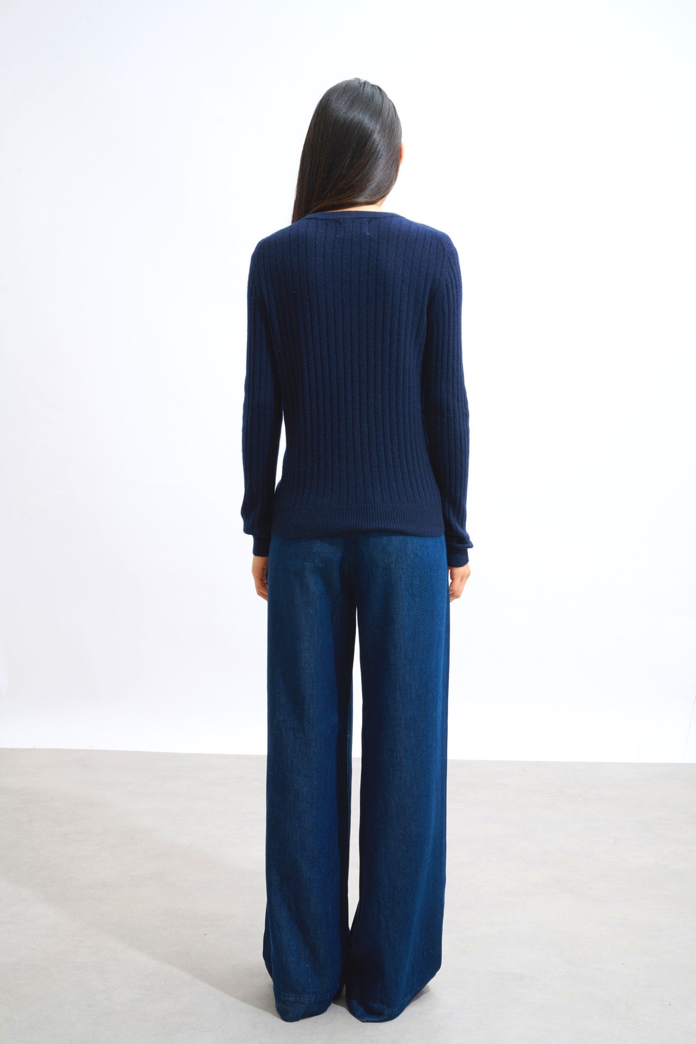 bella pull col rond navy 100% cachemire