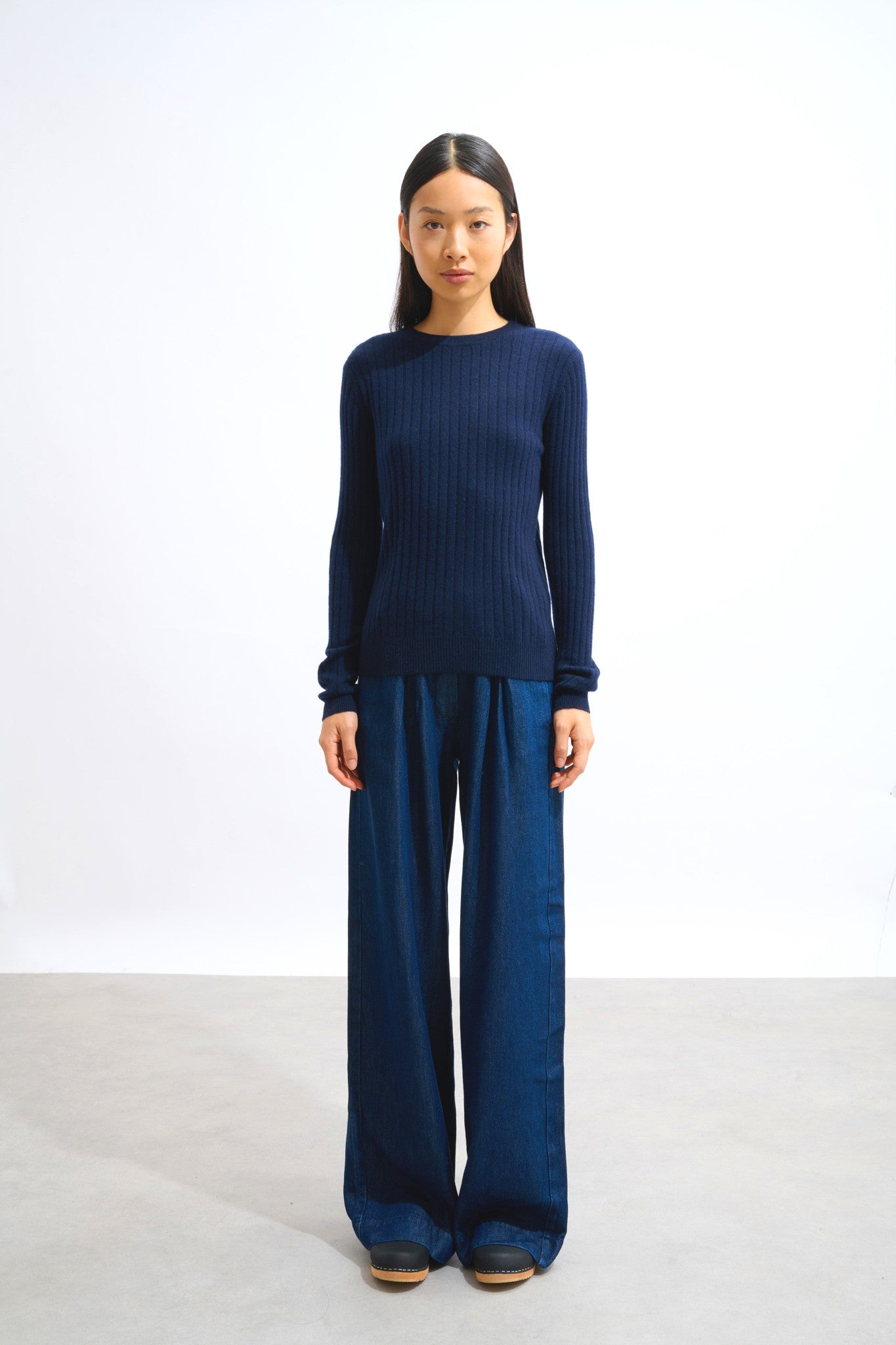 bella pull col rond navy 100% cachemire