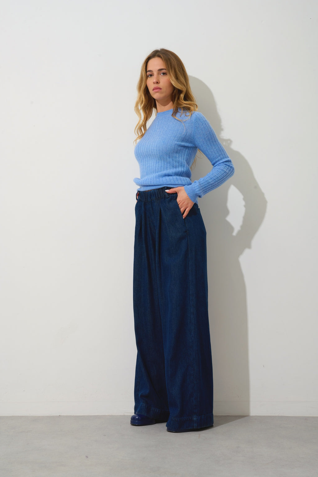 BELLA pull col rond sky 100% cachemire