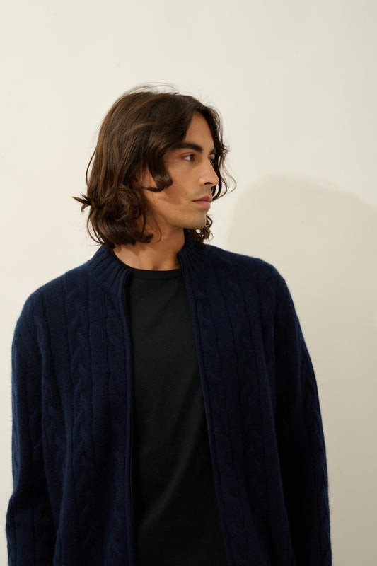 bertil gilet zippé col camionneur 6 fils navy 100% cachemire