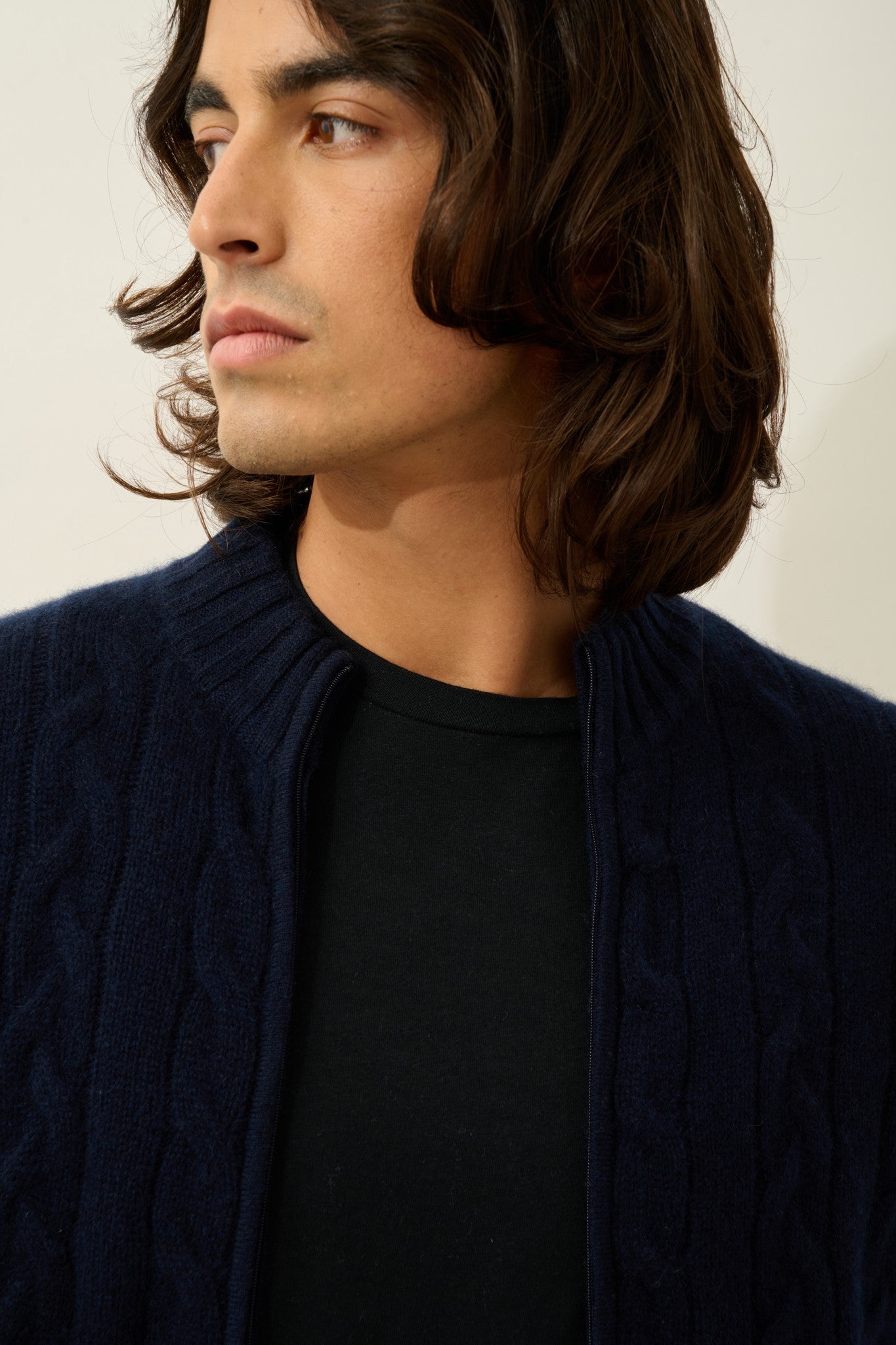 bertil gilet zippé col camionneur 6 fils navy 100% cachemire