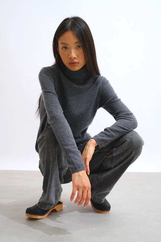 BISE anthracite mottled turtleneck sweater 100% cashmere